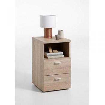 FMD Oak Bedside Cabinet with 2 Drawers and Open Shelf
