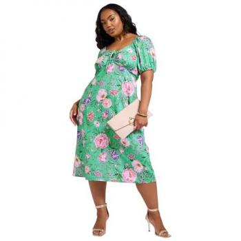 Green London Floral Puff Sleeve Midi Dress – Size 20