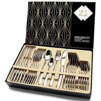 Multipurpose Stainless Steel Flatware Set for Home and Kitchen with Gift Box Service, 24-Piece