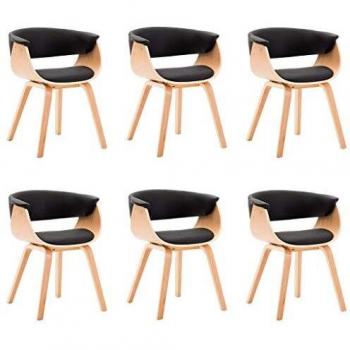 Black Bent Wood and Faux Leather Dining Chairs Set of 6