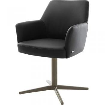 Drehstuhl Xana-Flex 360° drehbar mit Armlehnen, Echt-Leder Schwarz, Fußkreuz Effektfinish Titan, Taschenfederkern