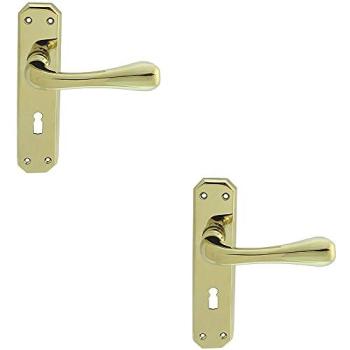 Stainless Brass Dual Handle Kit – 180 × 40 mm with Angular Lock Backplate