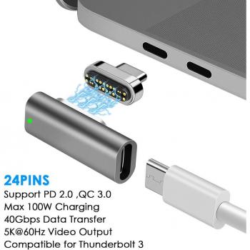 USB-C Magnetic Adapter 24 Pins, 40Gbps Data Transfer, 100W Power Delivery, 20V/5A Charging, 5K@60Hz for USB Type-C Devices