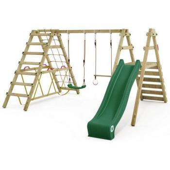 WICKEY Aire de jeux avec toboggan vert et extension d'escalade