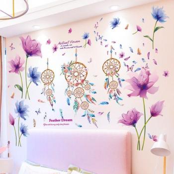 Decoratieve Muurstickers met Planten en Veren voor Slaapkamer