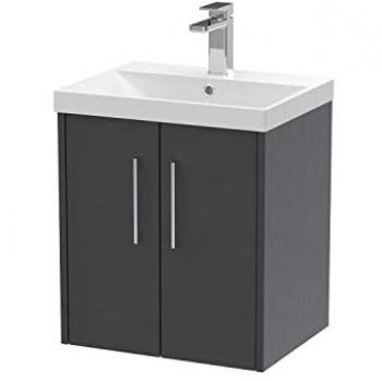 Hudson Reed Juno 500mm Wall Hung Single Vanity Unit with Thin-Edge Ceramic Basin in Graphite Grey