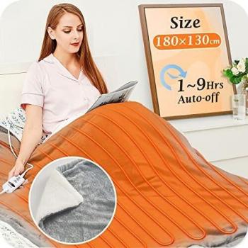 Mia&Coco Electric Heated Blanket Throw Flannel Sherpa Fast Heating 180x130cm, 10 Heat Levels & Up-to-9-Hours Auto-Off Timer & LED Display, for Home Office Use, Machine