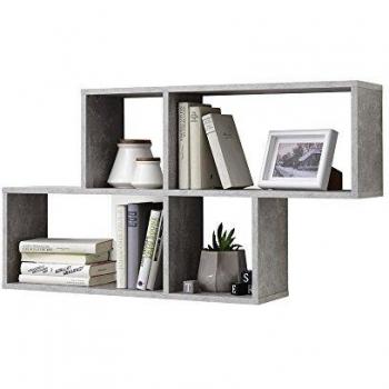 Estantería FMD de Pared, Diseño Moderno, Hormigón y Blanco