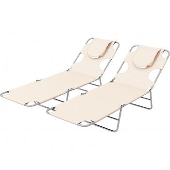 Sunset Sway Portable Lounger Pair – 2 Beach Chaises, Adjustable Back, Reading Aperture, Arm Slots, Side Pockets, Included Pillow