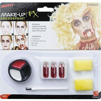 Smiffys Halloween‑Zombie-Makeup‑Kit – Gesichtsfarbe, Blutkapseln & Schwämmen