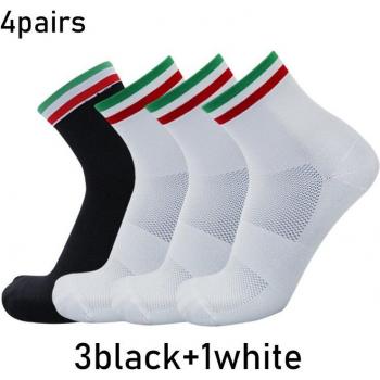 Calcetines transpirables para ciclismo, diseño a rayas verdes, blancas y rojas, conjunto de 4 pares