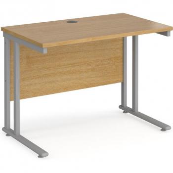 Maestro 25 Straight Desk in Oak and Silver Finish