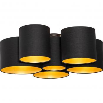 Qazqa 6-flammige Deckenleuchte Multidrum, Schwarz, Textil, E27, modern