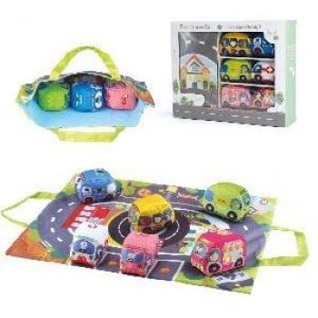 Tapete de juego Tachan con 6 coches de tela