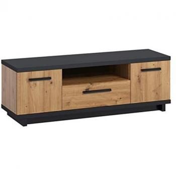 Mueble tv morlira 105, roble artisan, negro mate, número de puertas: 2.00, número de cajones: 1.00, 135x46x40cm