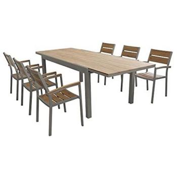 Set Tavolo e Sedie Da Giardino In Alluminio e Legno 160/240 x 95 x 75 H