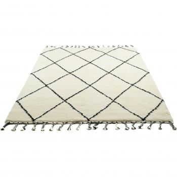 Rechteckiger Wollteppich MARMOUCHA 05, 24 mm, Rauten Design, Fransen
