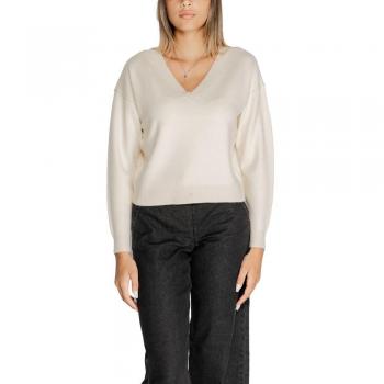 Women's White Viscose V-Neck Sweater