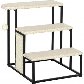 Aosom UK 47x45x47cm Cat Steps, Sisal Scratch Board & Hanging Toy – Cream