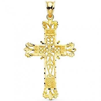 Cruz de oro 18k unisex 44 mm con detalles en filigrana y bordes tallados