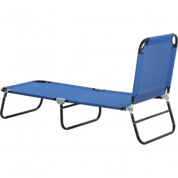 Outsunny Chaise Longue Métallique, Dossier Réglable, 190 x 56 x 28 cm, Bleu