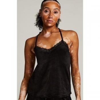 Hunkemöller Camiseta de Encaje en Terciopelo Negro