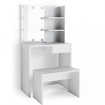 Coiffeuse LED 75 cm, Décor blanc, Banc inclus – Vicco Dekos
