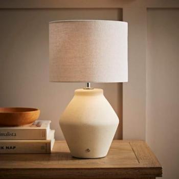 Unisex Finn Cream Ceramic Rechargeable Table Lamp w/ Linen Drum Shade (Cream, One Size)