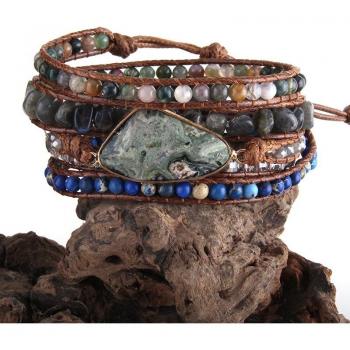 Bracelet boho de pierres naturelles à breloques, cinq brins entrelacés