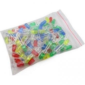 100pcs 3mm Multicolor LED Bulbs, White Green Red Blue Yellow