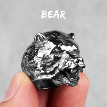 Anillo de acero inoxidable con diseño de oso para hombres