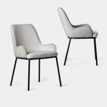 Set de 2 Sillas Dama Tapizadas en Gris con Pata Negra