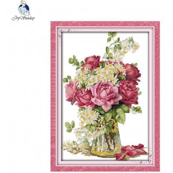 Set de Bordado de Punto de Cruz con Estampado Floral 11CT 14CT