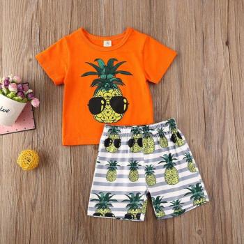 Ensemble été pour bébé garçon, T-shirt imprimé ananas et shorts