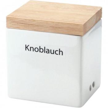 Continenta Knoblauch Vorratsdose Keramik mit Holzdeckel, 14 x 12 x 15,5 cm