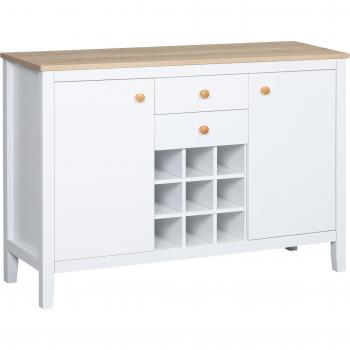 HOMCOM Mueble Auxiliar de Almacenaje para Comedor Salón 110x35x75 cm Blanco