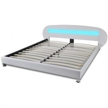 Letto matrimoniale bianco con design pelle artificiale e LED integrati
