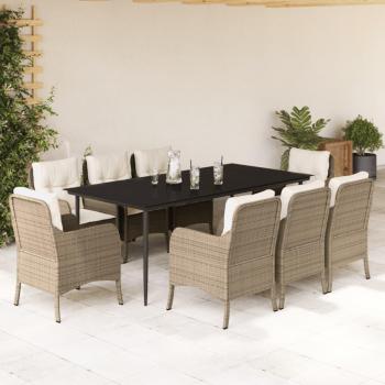 Ensemble de Patio 9 Pcs avec Coussins en Poly Rotin