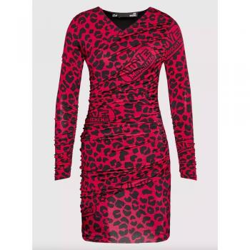 Love Moschino Short Dresses, female, Multicolor, Size: XS Leopard Print Short Dress with Ruffles