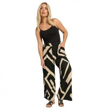 Women’s Black Crinkle Fabric Geometric Wide-Leg Trousers – 18