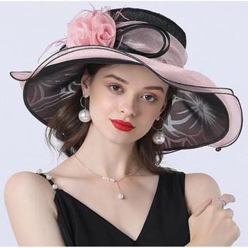 Chapeau de mariée en organza à large bord pour femmes