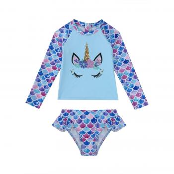 TiaoBug Summer 2Pcs Girls Fish Scales Print Swimwear