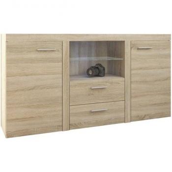 Alvor Sideboard (Furnix) – 156,4 cm, 2 Schubladen + Glasvitrine, Eiche Sonoma