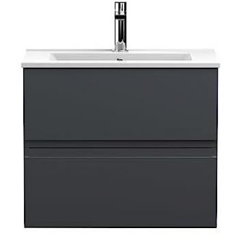 Urban Wall Hung 2-Drawer Bathroom Vanity Unit with Minimalist Ceramic Basin in Satin Anthracite