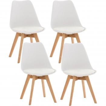 Pack 4 Chaises de Salle à Manger – Plastique et Synthétique Blanc, Pieds Bois (ID 100000323)