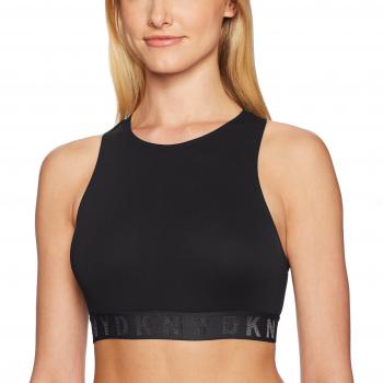 Sujetador deportivo DKNY para mujer Seamless Litewear High Neck Solid Crop, en negro y talla S