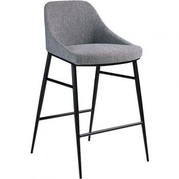 Taburete tapizado en tela ANGEL CERDÁ 4103C con estructura de acero negro, color gris, dimensiones 49 x 53 x 90 cm