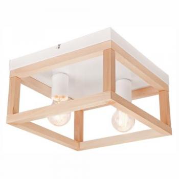 Lampada a Soffitto Villy in Metallo e Legno, Marrone e Bianco, 17x30x30 cm