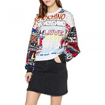 Felpa Love Moschino in fleece stretch, logo moto, Multicolore