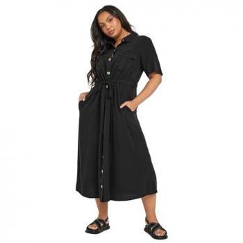 Robe chemise noire à manches courtes Yours Curve en chambray 26-28